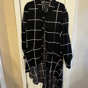 Ashley Stewart Black Windowpane Button-Front Shirt Dress